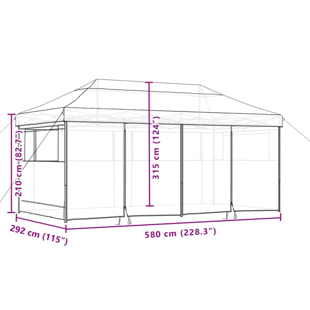 foldbart pop up-festtelt med 4 sidevægge gråbrun