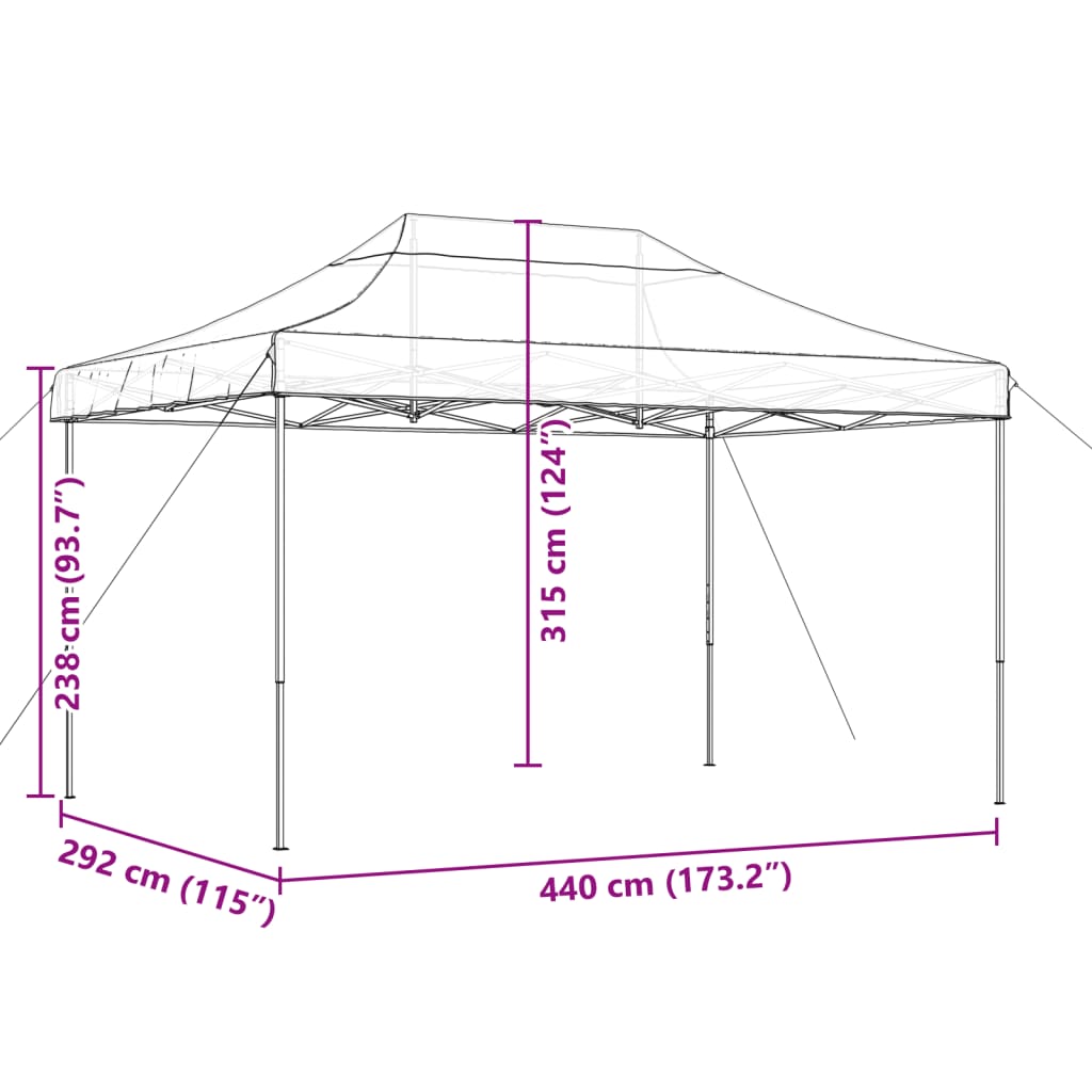 foldbart pop up-festtelt 440x292x315 cm gråbrun