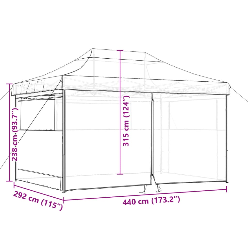 foldbart pop up-festtelt med 4 sidevægge gråbrun