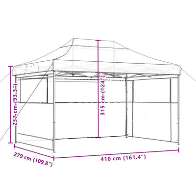 foldbart pop up-festtelt med 3 sidevægge gråbrun