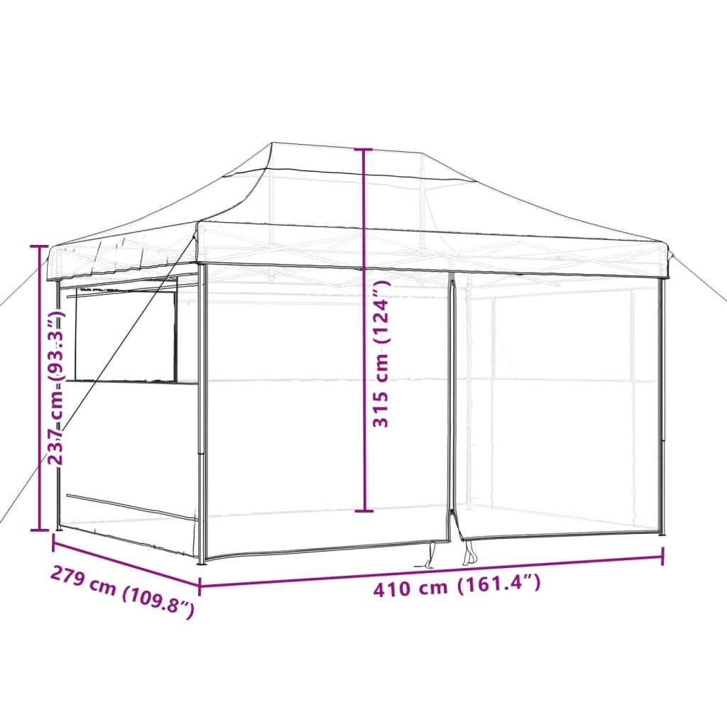 foldbart pop up-festtelt med 4 sidevægge gråbrun