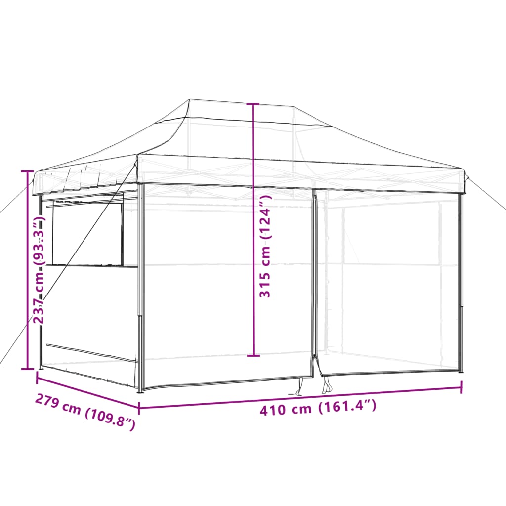 foldbart pop up-festtelt med 4 sidevægge bordeaux