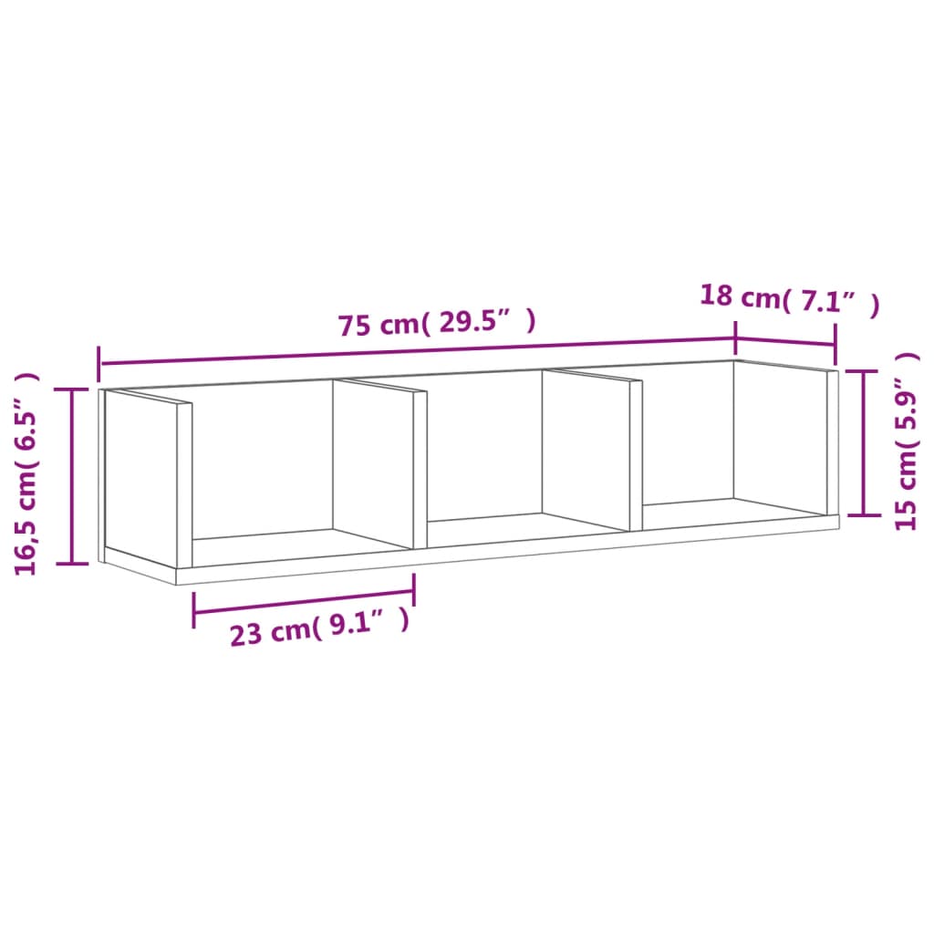 vægskab 75x18x16,5 cm konstrueret træ sort