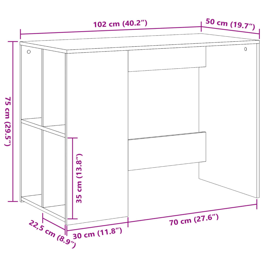 skrivebord 102x50x75 cm konstrueret træ grå sonoma-eg