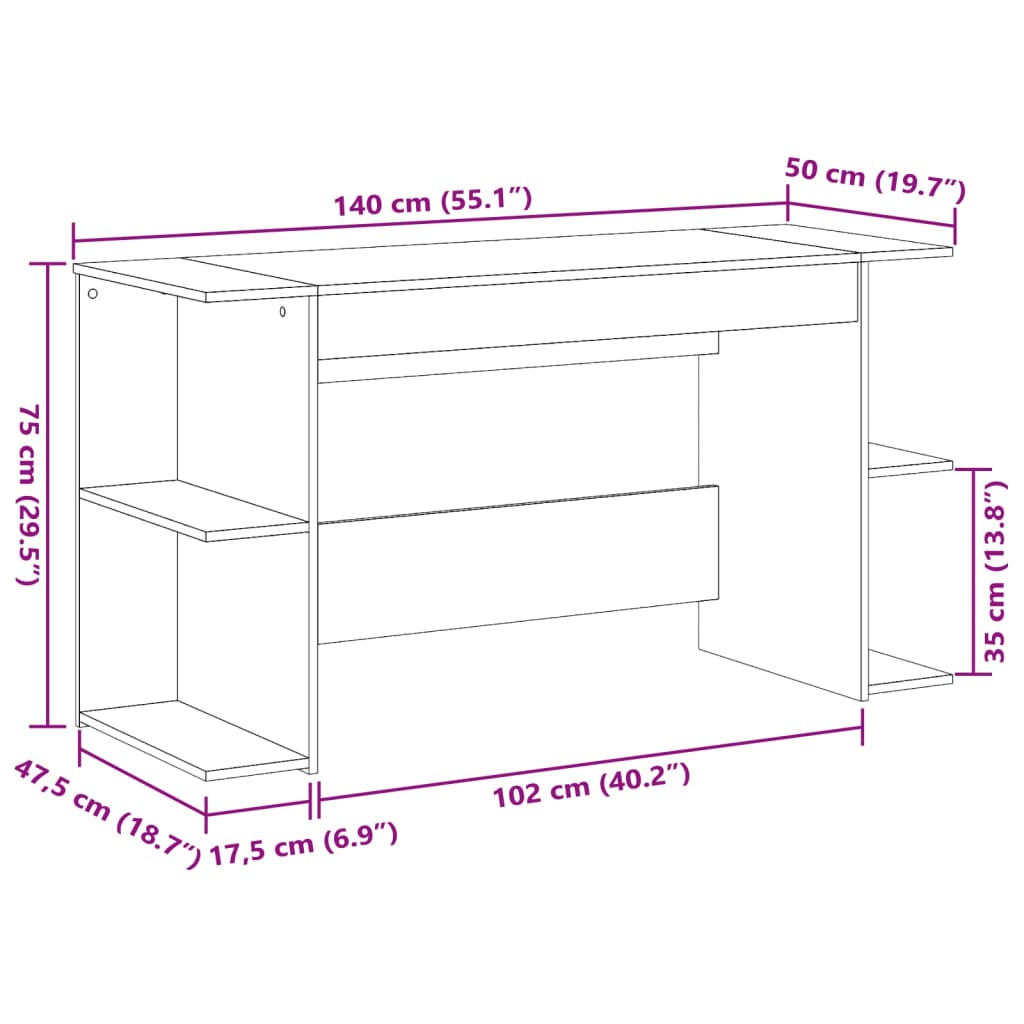 skrivebord 140x50x75 cm konstrueret træ sort