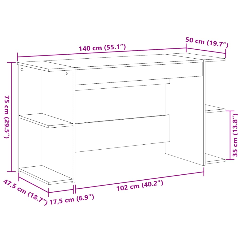 skrivebord 140x50x75 cm konstrueret træ sonoma-eg