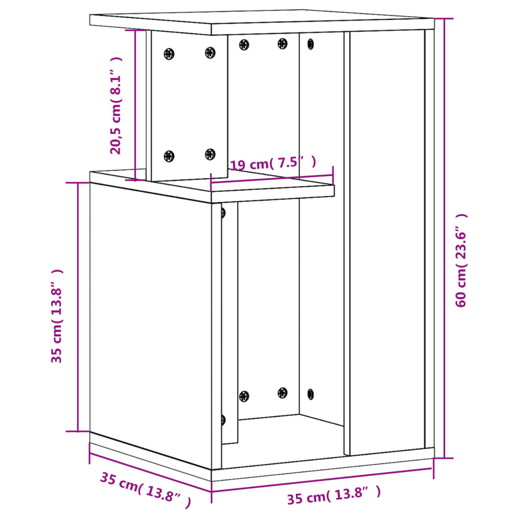 sidebord 35x35x60 cm konstrueret træ sort