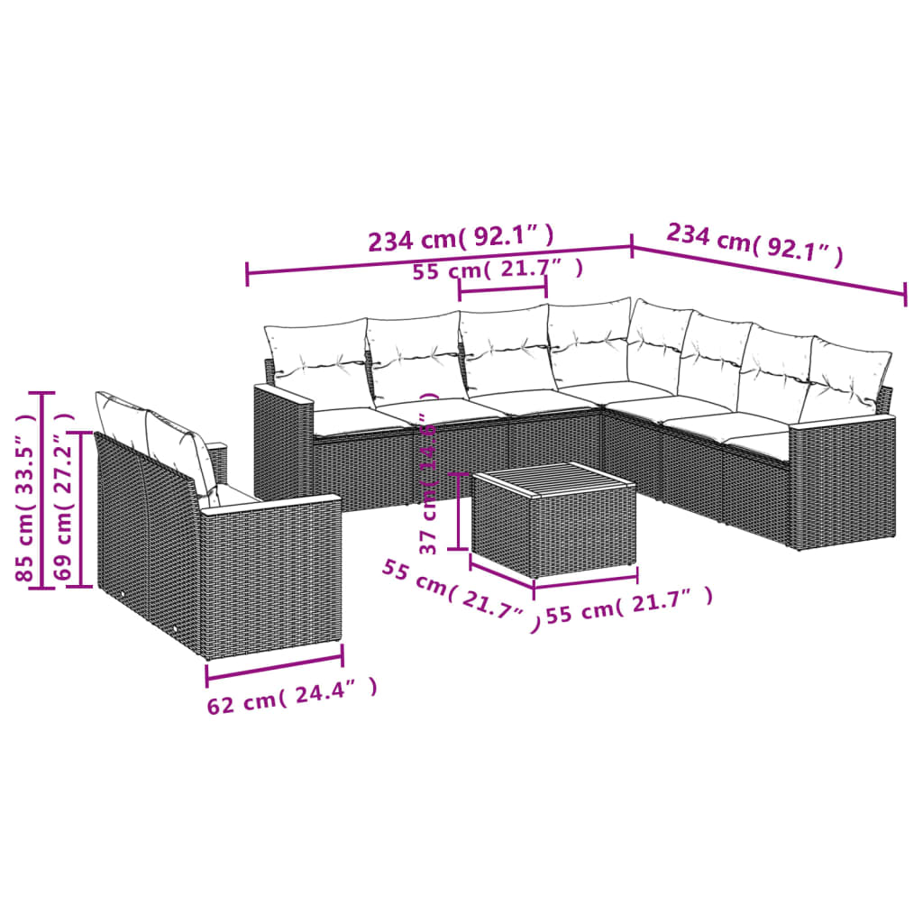 havesofasæt 10 dele med hynder polyrattan beige