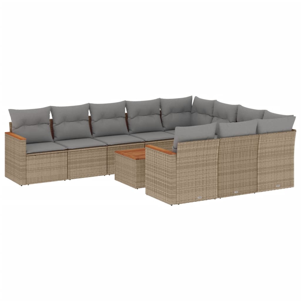 havesofasæt 11 dele med hynder polyrattan beige