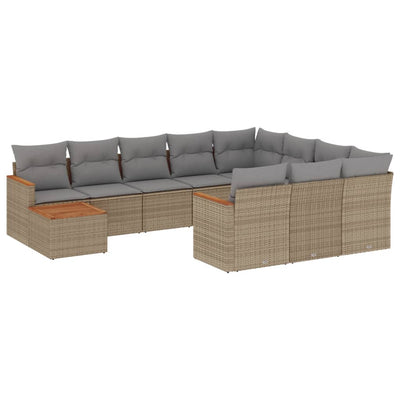 havesofasæt 11 dele med hynder polyrattan beige