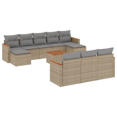 havesofasæt 11 dele med hynder polyrattan beige