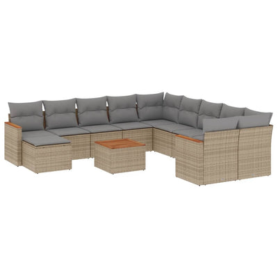 havesofasæt 12 dele med hynder polyrattan beige