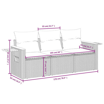 sofasæt til haven 3 dele med hynder polyrattan sort