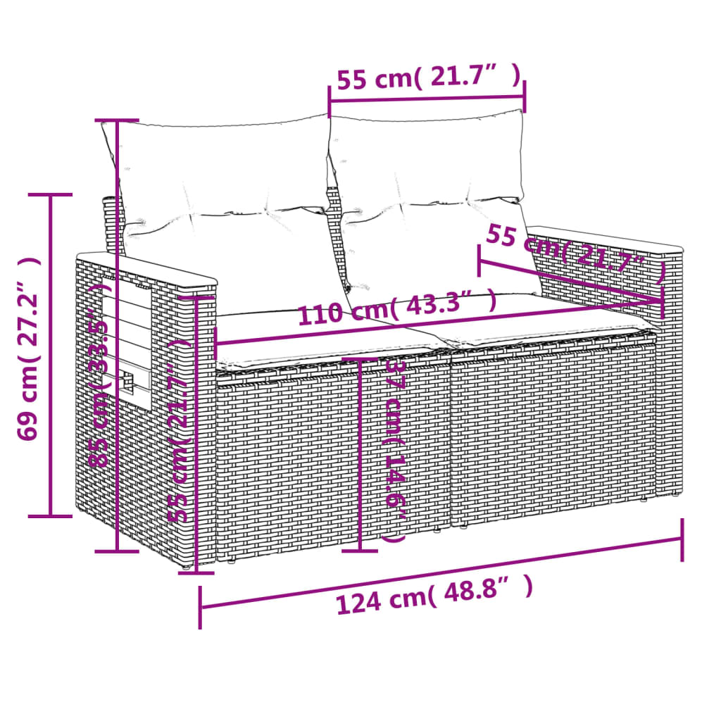 sofasæt til haven 3 dele med hynder polyrattan beige