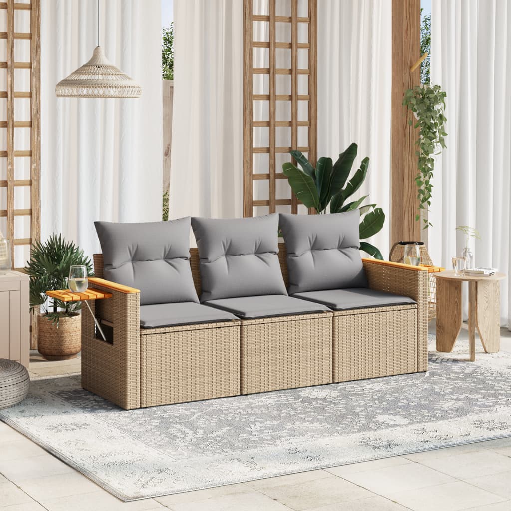 sofasæt til haven 3 dele med hynder polyrattan beige