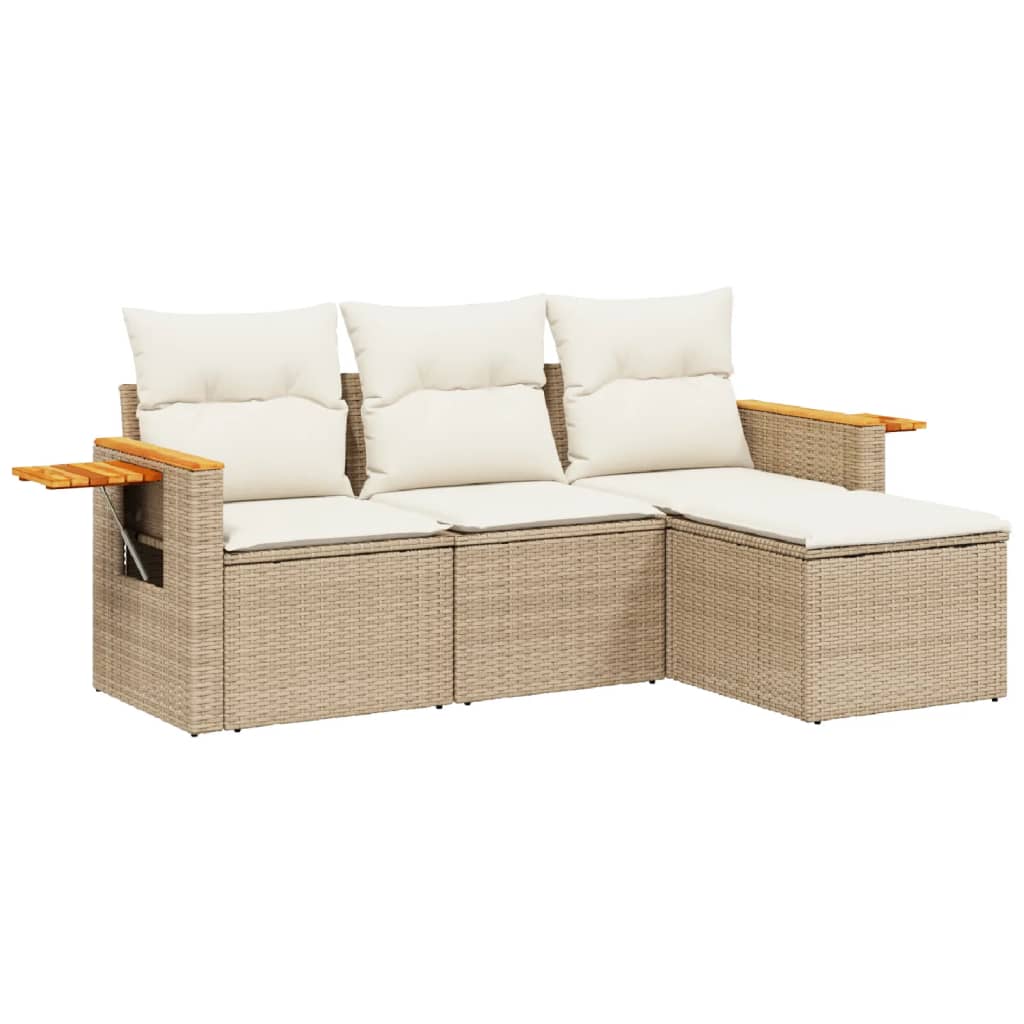 sofasæt til haven 4 dele med hynder polyrattan beige