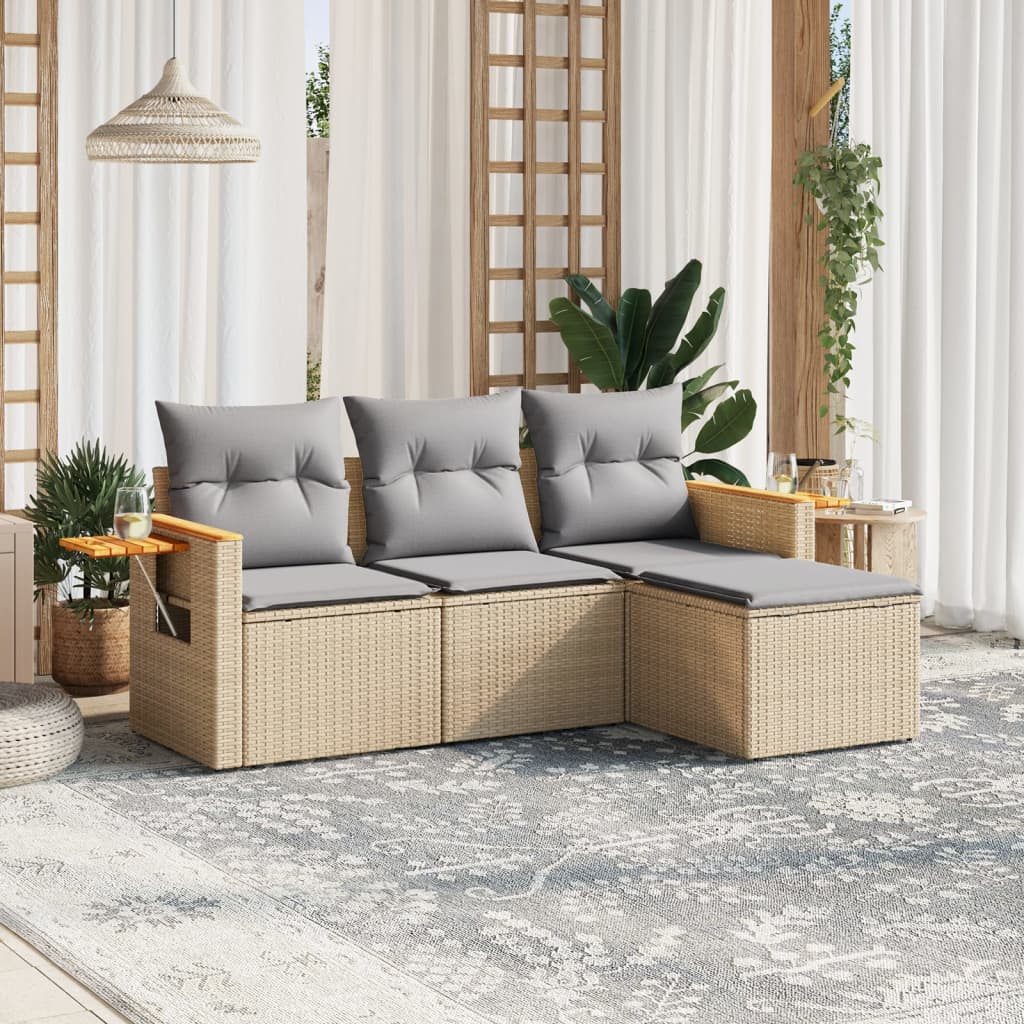 sofasæt til haven 4 dele med hynder polyrattan beige