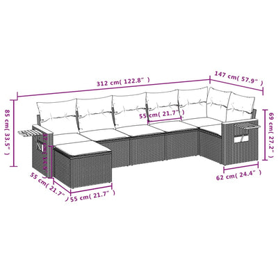 sofasæt til haven 7 dele med hynder polyrattan beige