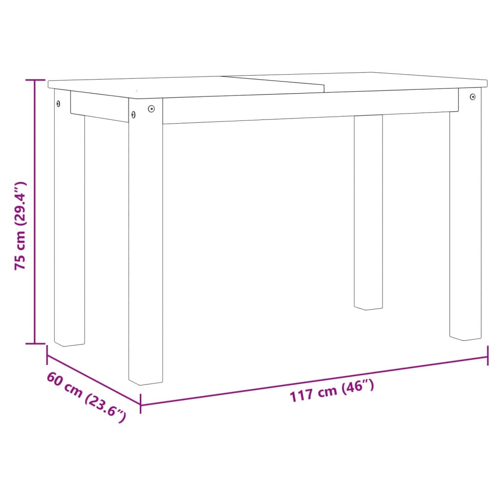 spisebord Panama 117x60x75 cm massivt fyrretræ hvid