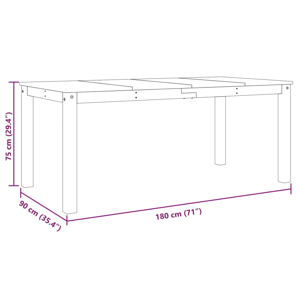 spisebord Panama 180x90x75 cm massivt fyrretræ