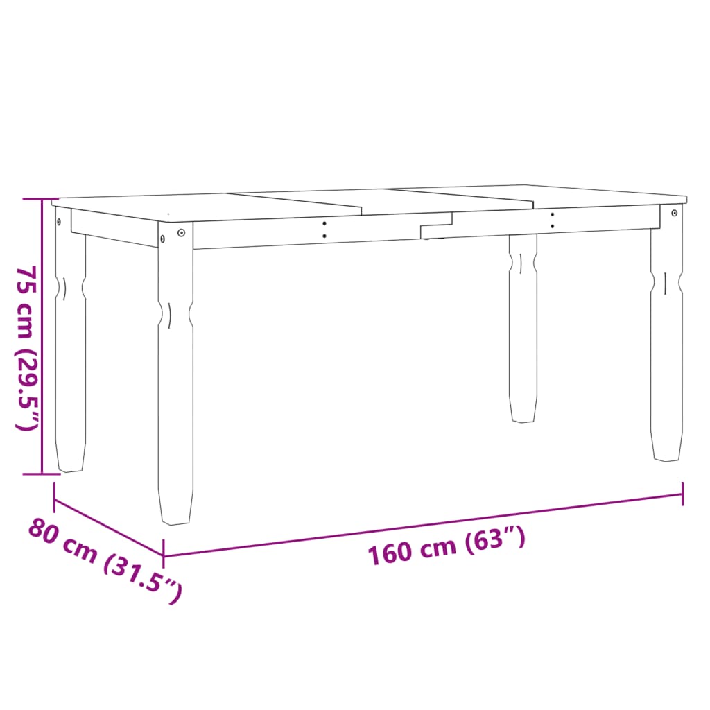 spisebord Corona 160x80x75 cm massivt fyrretræ grå