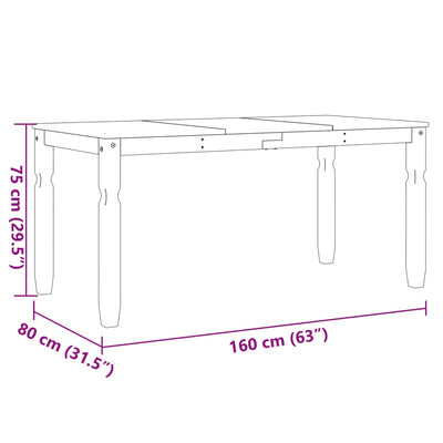 spisebord Corona 160x80x75 cm massivt fyrretræ grå