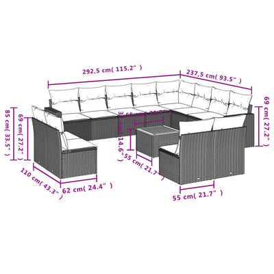 sofasæt til haven 13 dele med hynder polyrattan sort