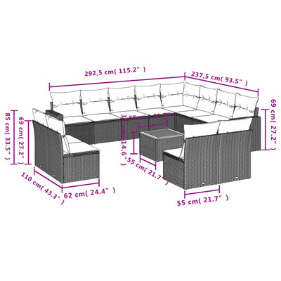 sofasæt til haven 13 dele med hynder polyrattan sort