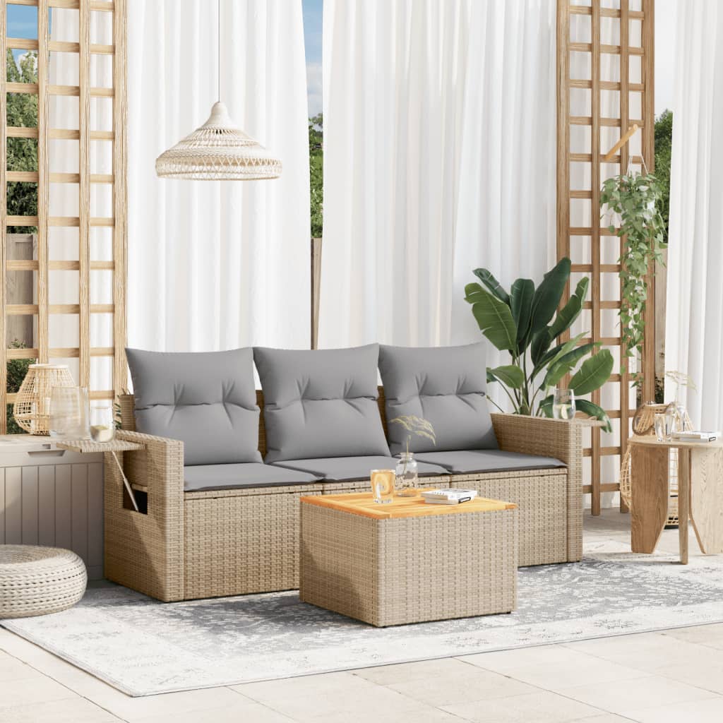 sofasæt til haven 4 dele med hynder polyrattan beige