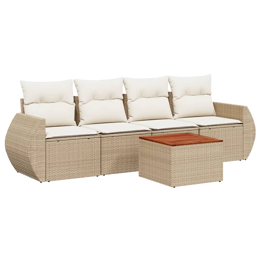 sofasæt til haven 5 dele med hynder polyrattan beige