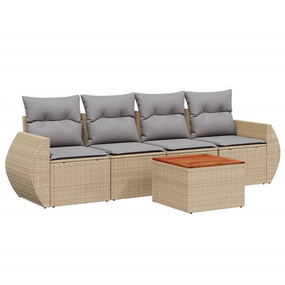 sofasæt til haven 5 dele med hynder polyrattan beige