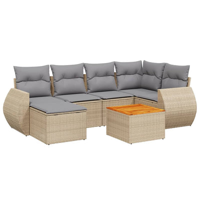 sofasæt til haven 7 dele med hynder polyrattan beige