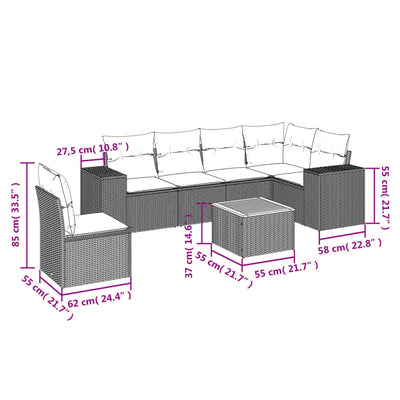 sofasæt til haven 7 dele med hynder polyrattan sort