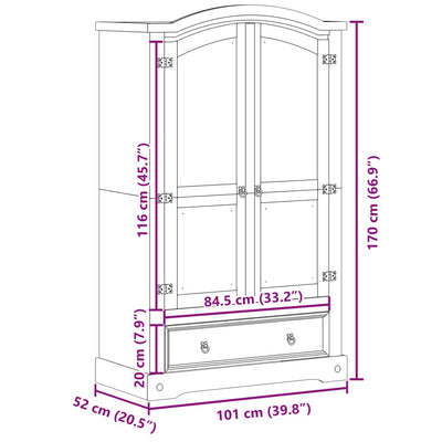 klædeskab Corona 101x52x170 cm massivt fyrretræ