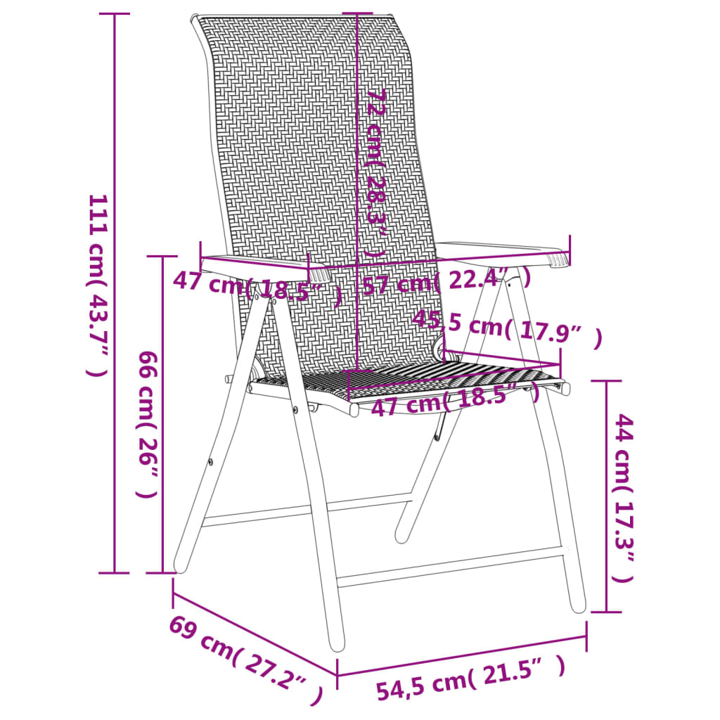 havestole 2 stk. foldbar polyrattan sort