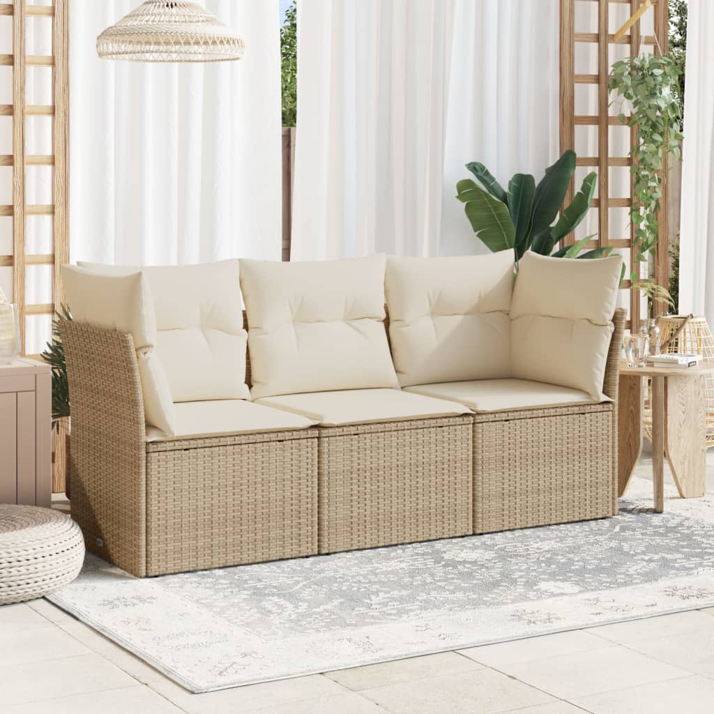 sofasæt til haven 3 dele med hynder polyrattan beige