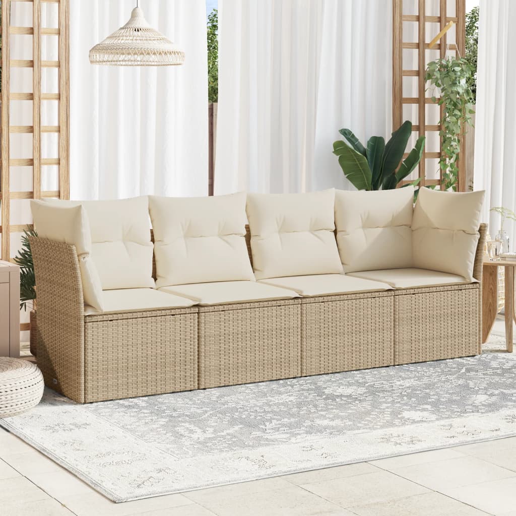 sofasæt til haven 4 dele med hynder polyrattan beige