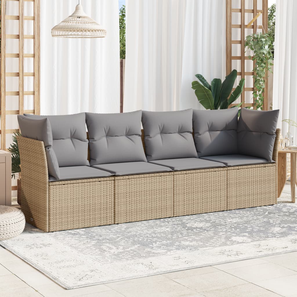 sofasæt til haven 4 dele med hynder polyrattan beige