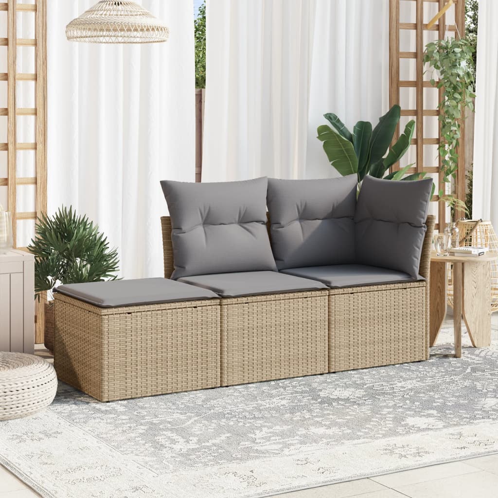 sofasæt til haven 3 dele med hynder polyrattan beige