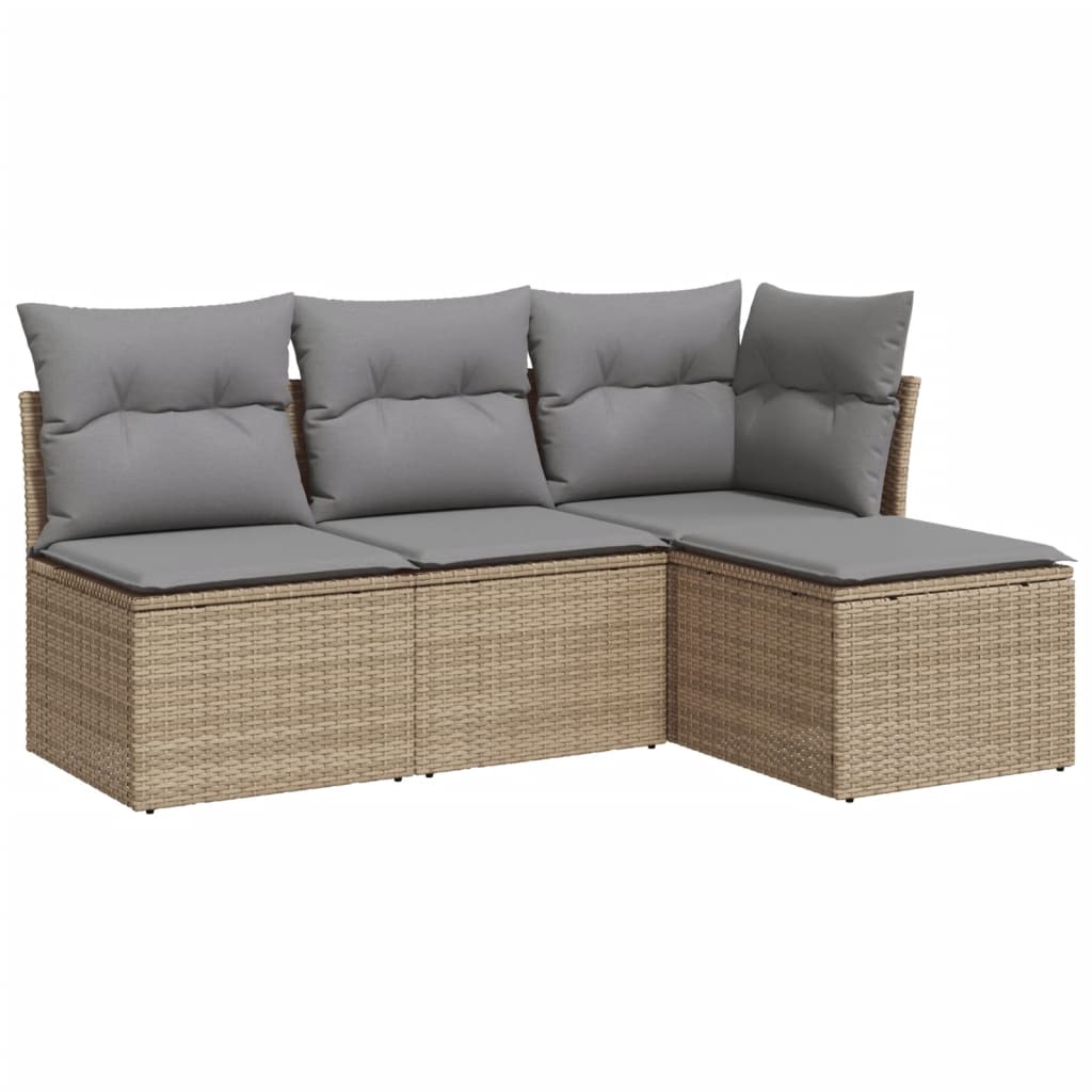 sofasæt til haven 4 dele med hynder polyrattan beige