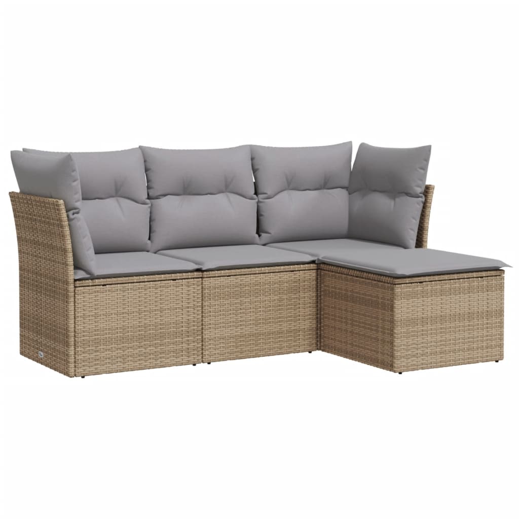 sofasæt til haven 4 dele med hynder polyrattan beige