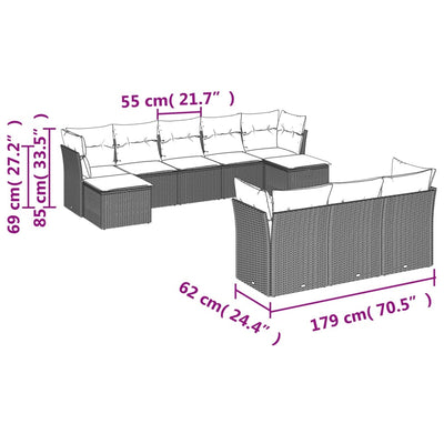 sofasæt til haven 10 dele med hynder polyrattan grå