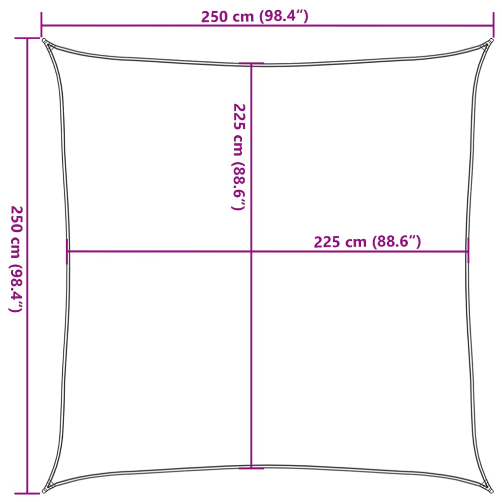 solsejl 2,5x2,5 m 160 g/m² HDPE firkantet lysegrå