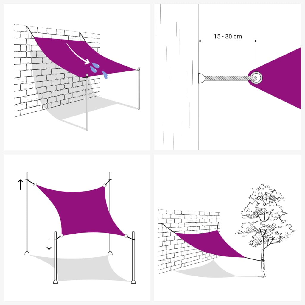 solsejl 2x3,5 m 160 g/m² HDPE rektangulær lysegrå