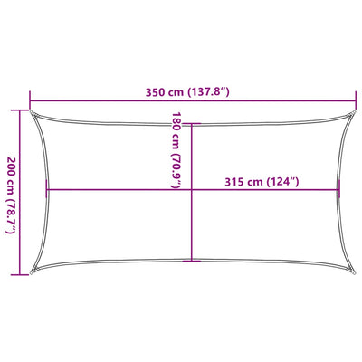 solsejl 2x3,5 m 160 g/m² HDPE rektangulær lysegrå