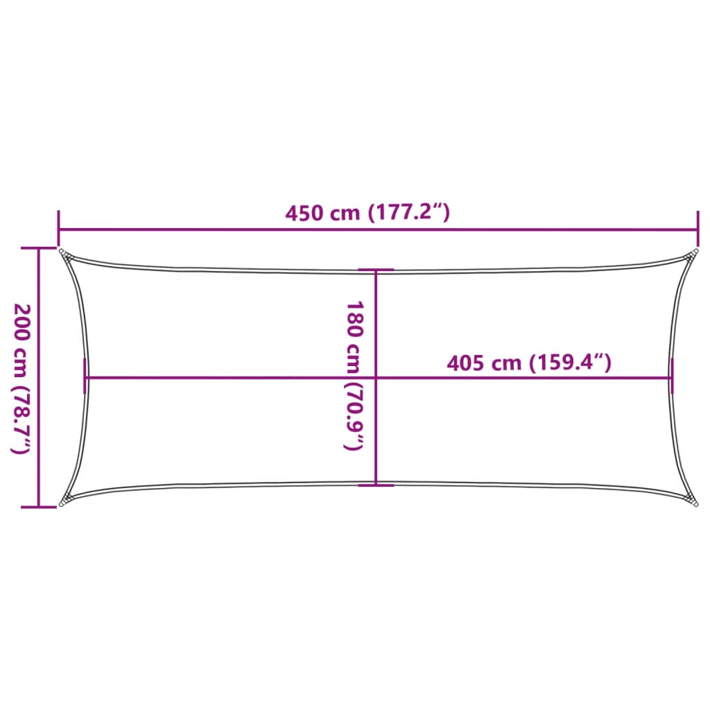 solsejl 2x4,5 m 160 g/m² HDPE rektangulær lysegrå