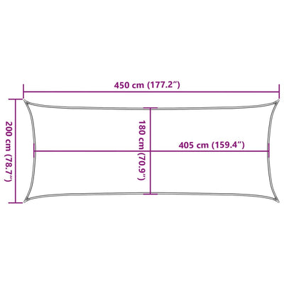 solsejl 2x4,5 m 160 g/m² HDPE rektangulær lysegrå