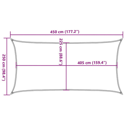 solsejl 2,5x4,5 m 160 g/m² HDPE rektangulær lysegrå