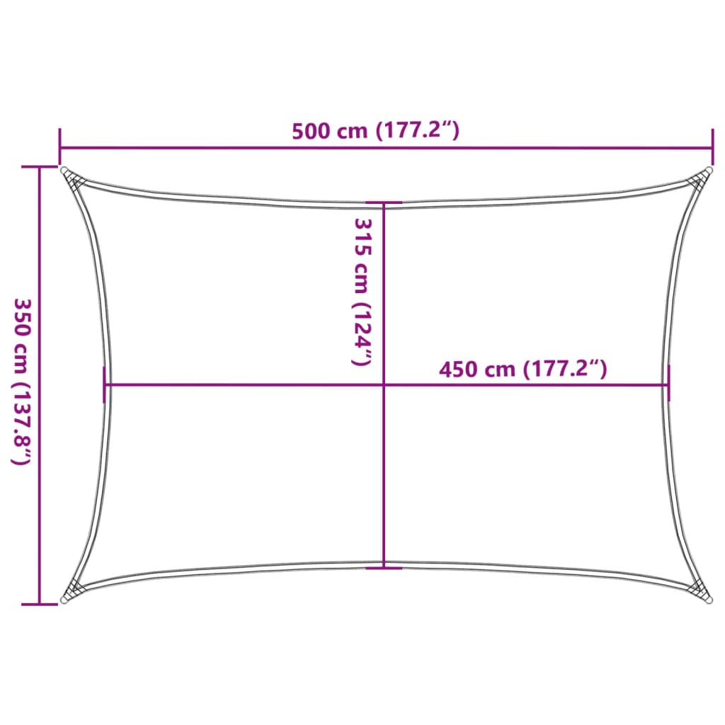 solsejl 3,5x5 m rektangulær 160 g/m² HDPE lysegrå