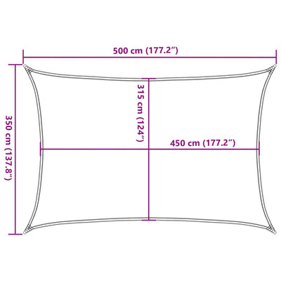 solsejl 3,5x5 m rektangulær 160 g/m² HDPE lysegrå